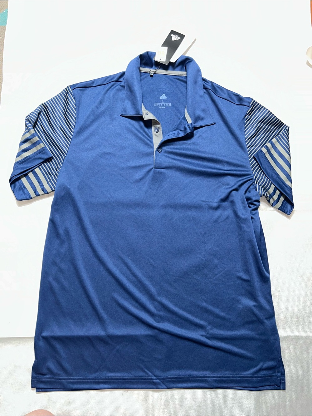 Adidas blue and grey striped performance golf polo size large NWT